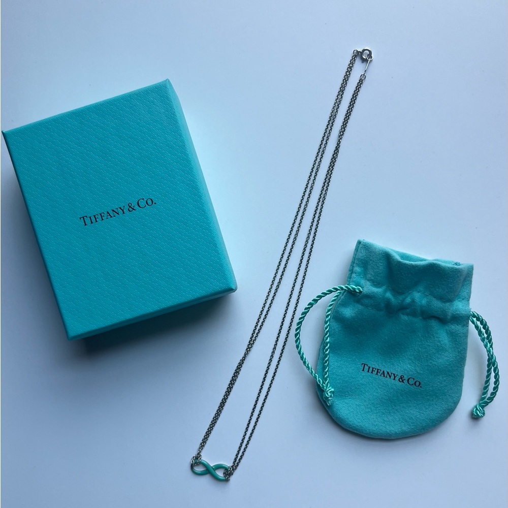 Tiffany & Co Infinity Pendant Necklace - Double 18 inch Sterling Silver Chain
